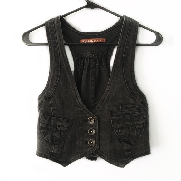 Highway Fears Jackets & Blazers - 90’s Highway Fears distressed black denim vest EUC